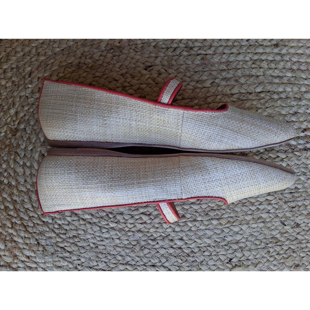 Antonio Melani Ruth Raffia Mary Jane Flats & Loafers Size 9 Beige Red EUC - Picture 8 of 11